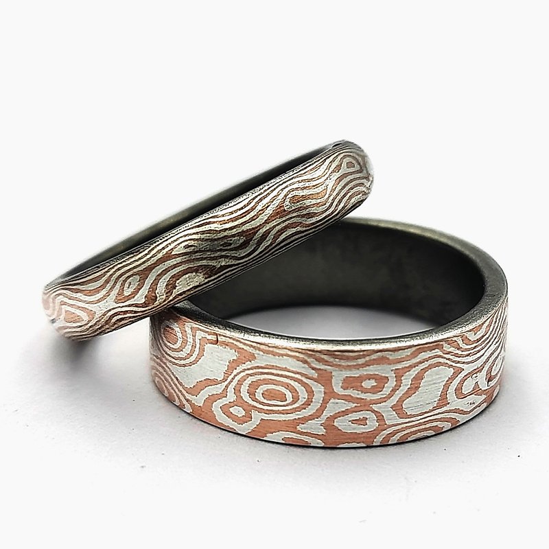 Couple Mokume Gane Ring ,Width 3mm and 6mm. Valentine Promotion