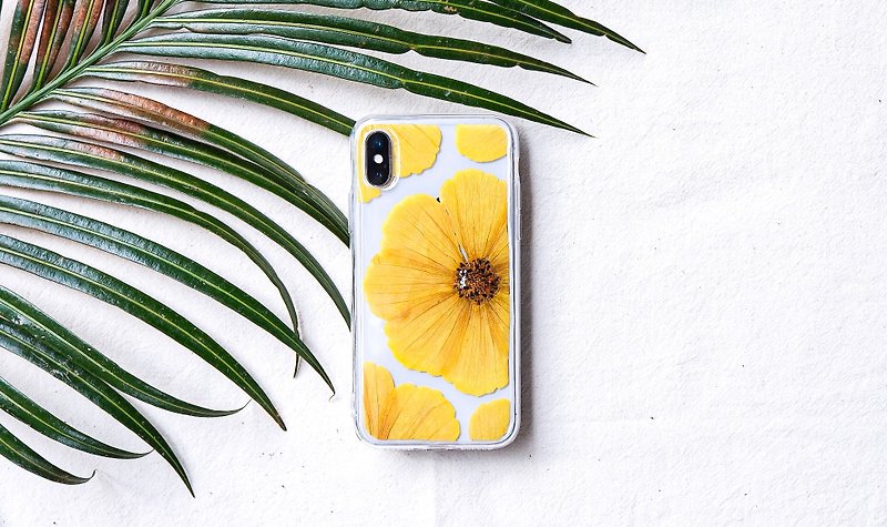 黃色的明亮活力 壓花手機殼 Pressed Flower Phone Cover - Phone Cases - Plants & Flowers Yellow