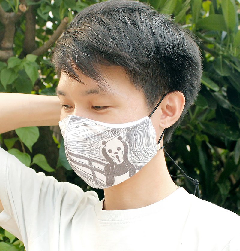Mask 3D can wash design by Kai3 : Scream panda - Face Masks - Cotton & Hemp White