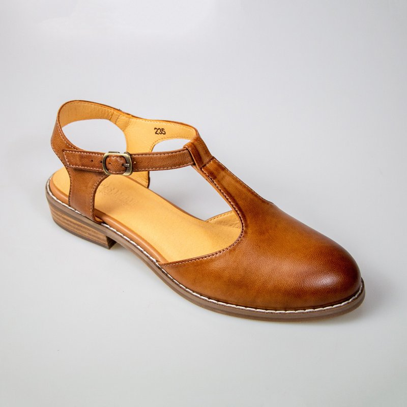 T-shaped Mary Jane back strap sandals for women/ Brown coffee/239C last - รองเท้ารัดส้น - หนังแท้ สีนำ้ตาล