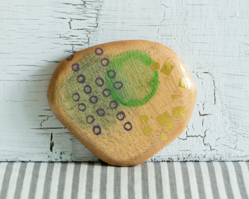 Abstract Hand Painted Wood Pocket Mirror (green) - อุปกรณ์แต่งหน้า/กระจก/หวี - ไม้ สีเขียว