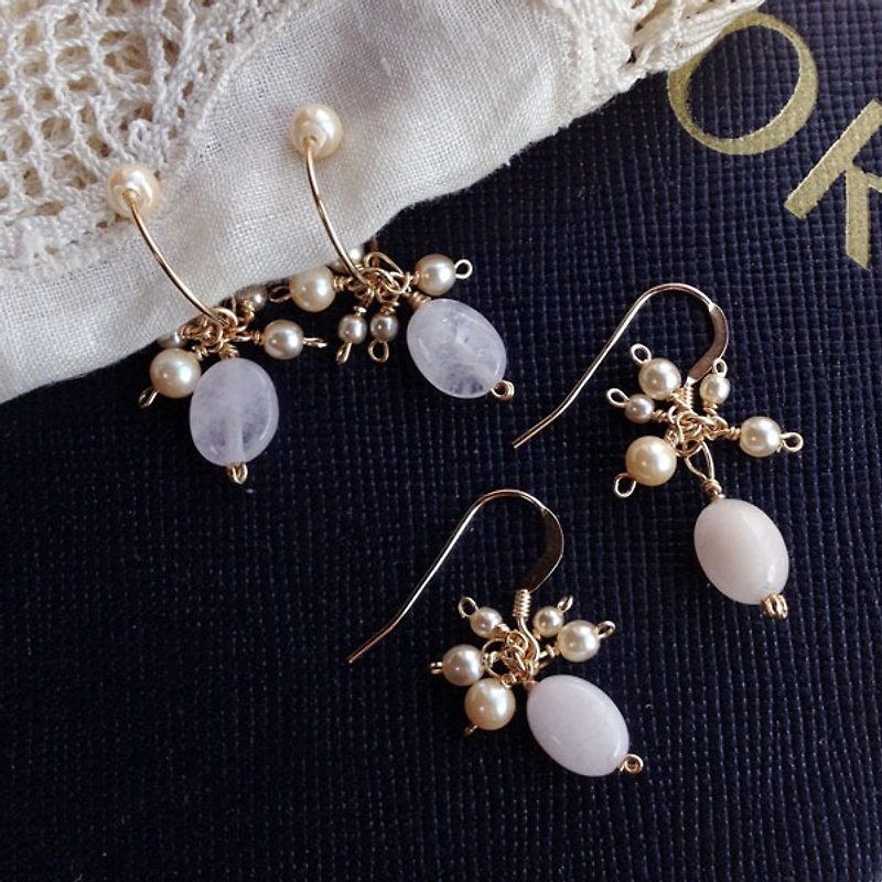14kgf morganite and vintage glass pearl earrings collage OR earrings [ii-454] - ต่างหู - เครื่องเพชรพลอย สึชมพู