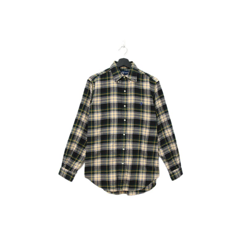 Back to Green-品牌襯衫 Polo黑白格線交織LP-32//vintage shirt - 男襯衫/休閒襯衫 - 棉．麻 