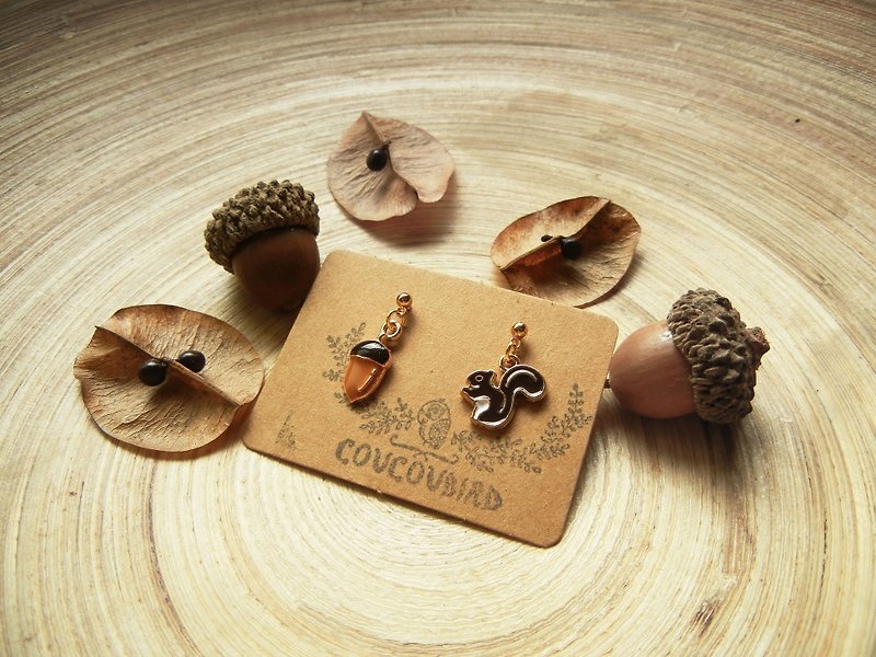 *coucoubird*Squirrel's Happy Hour Earrings - Earrings & Clip-ons - Other Metals Brown