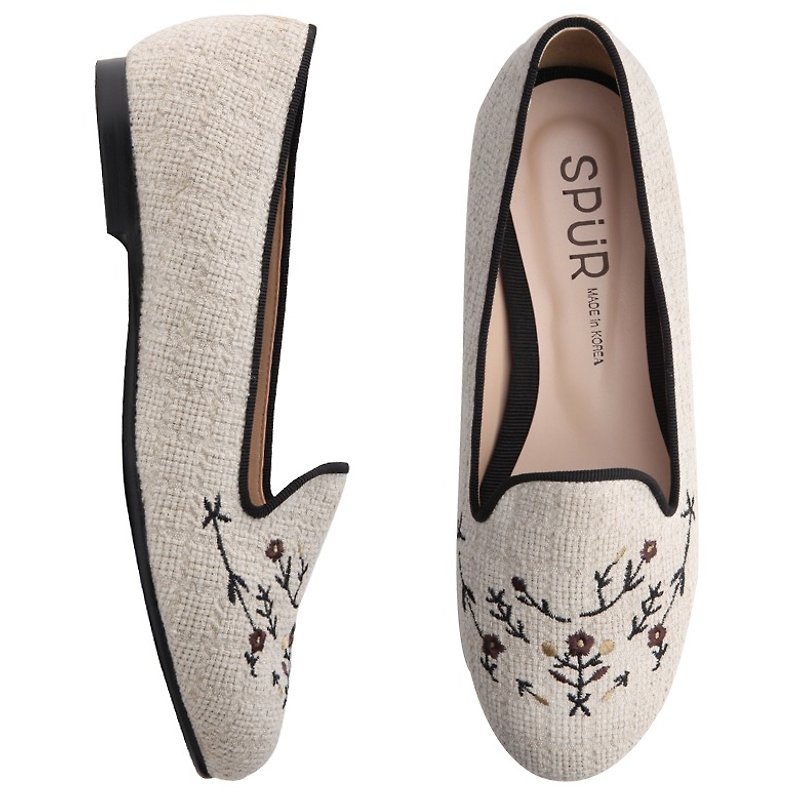 PRE-ORDER FW 2016 – SPUR FLOWER NEEDLE FLATS JF7044 BEIGE - Women's Casual Shoes - Other Materials 