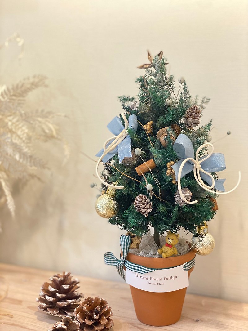 Everlasting cedar ice and snow Blue X mas Christmas tree table decoration - ช่อดอกไม้แห้ง - พืช/ดอกไม้ 