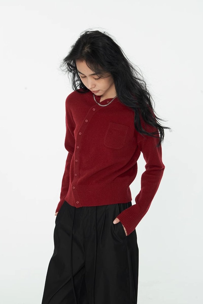 THREAD asymmetric wool cardigan jacket - Women's Sweaters - Other Materials Red