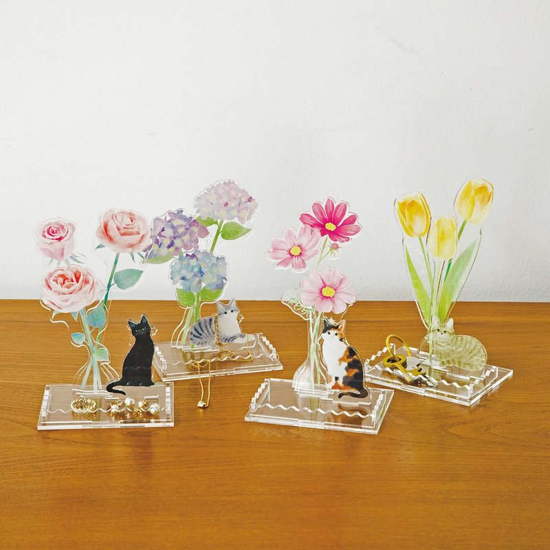 Get a New Year’s gift when you spend all your purchases [Cat Department] Cat and Flower Acrylic Ornaments Tray - Items for Display - Acrylic 