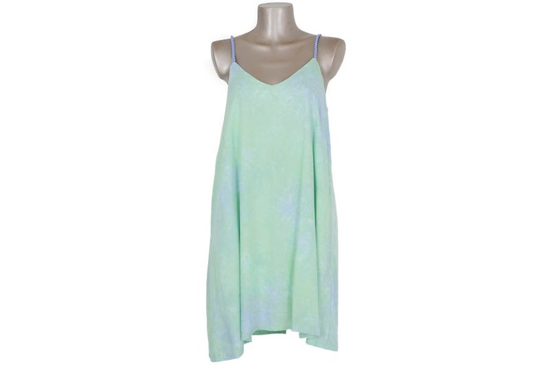 Uneven dyed camisole beach dress <Green Island> - ชุดเดรส - วัสดุอื่นๆ สีเขียว