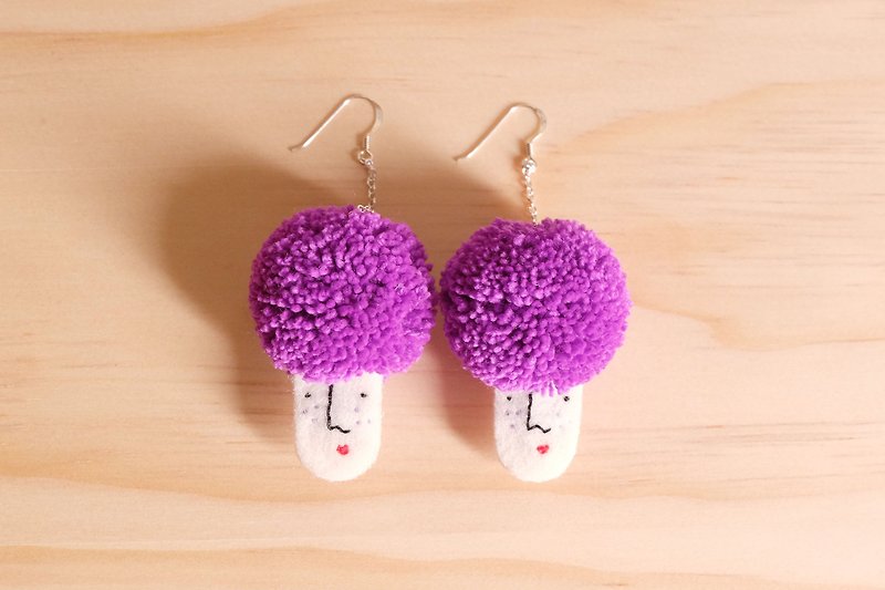Miss Hairy Collection / Pom Pom Earrings / Light Pruple - ต่างหู - วัสดุอื่นๆ สีม่วง