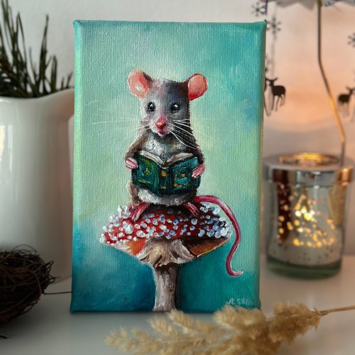安娜森林藝術 Original canvas painting Fairy Mouse, Cute animals, Woodland nursery room decor