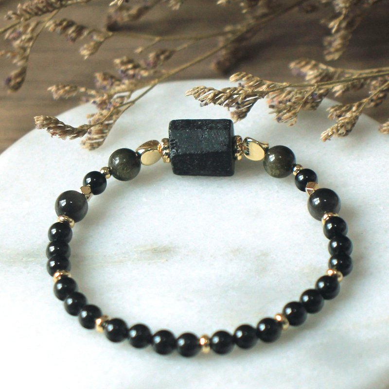 Crystal bracelet | with black tourmaline | golden Stone| Silver Stone - สร้อยข้อมือ - คริสตัล สีดำ