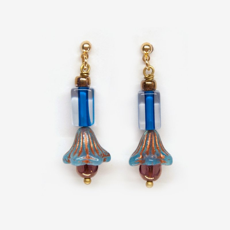 Capri Blue Bell Flower Earrings, Post Earrings, Clip On Earrings - ต่างหู - โลหะ สีน้ำเงิน