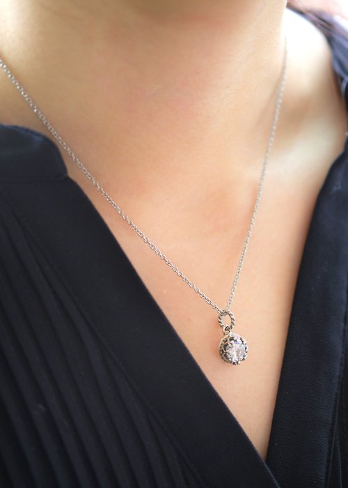 Martina Olga 奧嘉精品工作室 925純銀飾 個性閃耀精緻皇冠晶鑽項鍊墜飾 鑽色可換 可改耳環