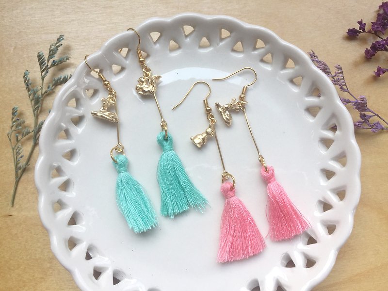 Zoe's forest Fawn and Squirrel Bunny Tassel Dangle Earrings - Earrings & Clip-ons - Other Metals Green