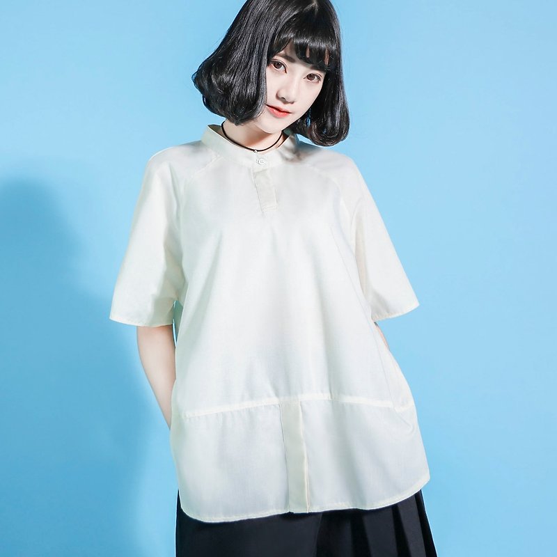 SU: MI said Postgraduate Lab Loose Shirt _6SF023_ Beige - เสื้อผู้หญิง - ผ้าฝ้าย/ผ้าลินิน ขาว