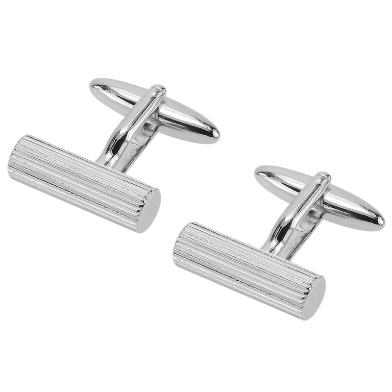 Etched Lines Bar Cufflinks - Cuff Links - Other Metals Silver