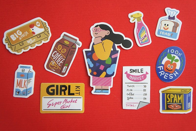Girls Series Sticker Set Supermarket Girl - สติกเกอร์ - กระดาษ สีแดง