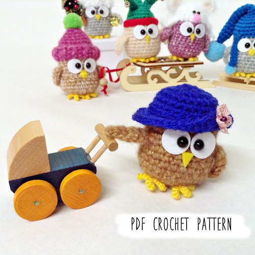 Owl Tales Crochet pattern Owlets with hats, amigurumi, PDF tutorial in English and German