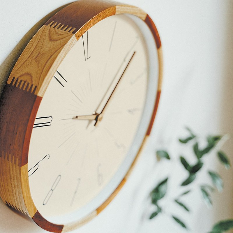 Boudry- Elegant solid wood silent wall clock (mixed color) - Clocks - Wood Brown