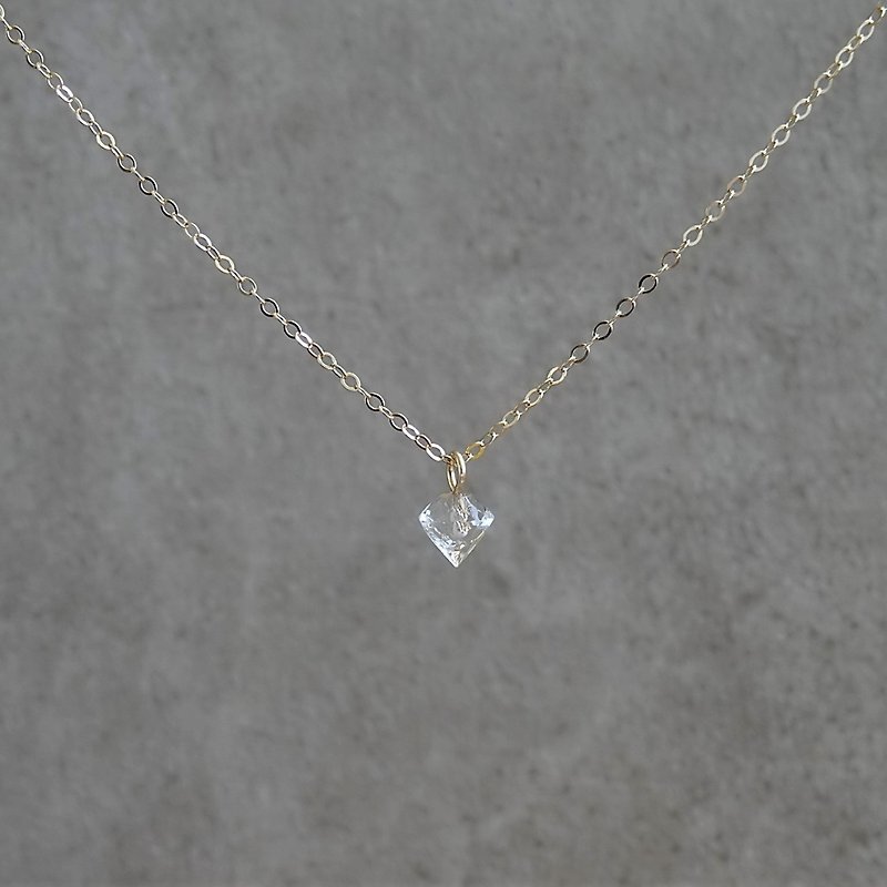 Petite Clear Quartz Crystal Faceted Diamond Shaped Charm 14K GF Dainty Necklace - Necklaces - Crystal Gold