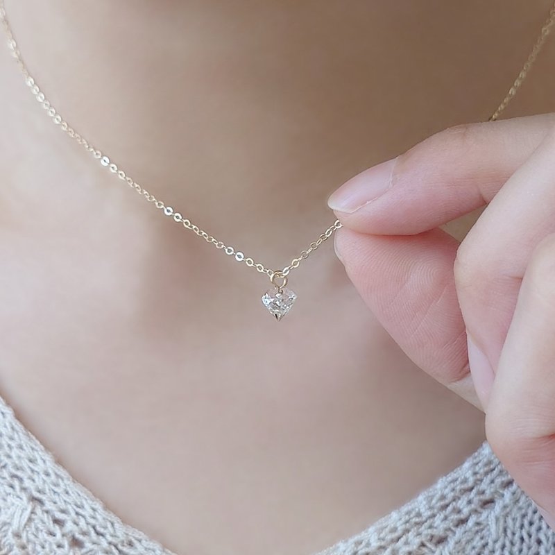 Petite Clear Quartz Crystal Faceted Diamond Shaped Charm 14Kgf Dainty Necklace - Necklaces - Crystal Gold