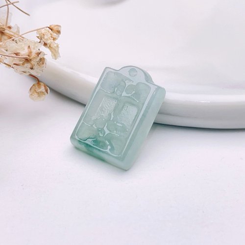 瓔珞珠寶盒 E.L.Jewelry Box 【願‧平安】冰種飄綠花翡翠平安牌 | 天然緬甸玉翡翠A貨 | 送禮