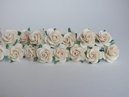 makemefrompaper Paper Flower, 50 DIY supplies pieces mulberry rose size 2.5 cm., ivory color.