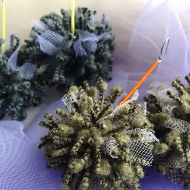 混紗毛線耳環 / 煙花系列  墨綠色 - 耳環/耳夾/耳骨夾 - 其他材質 綠色