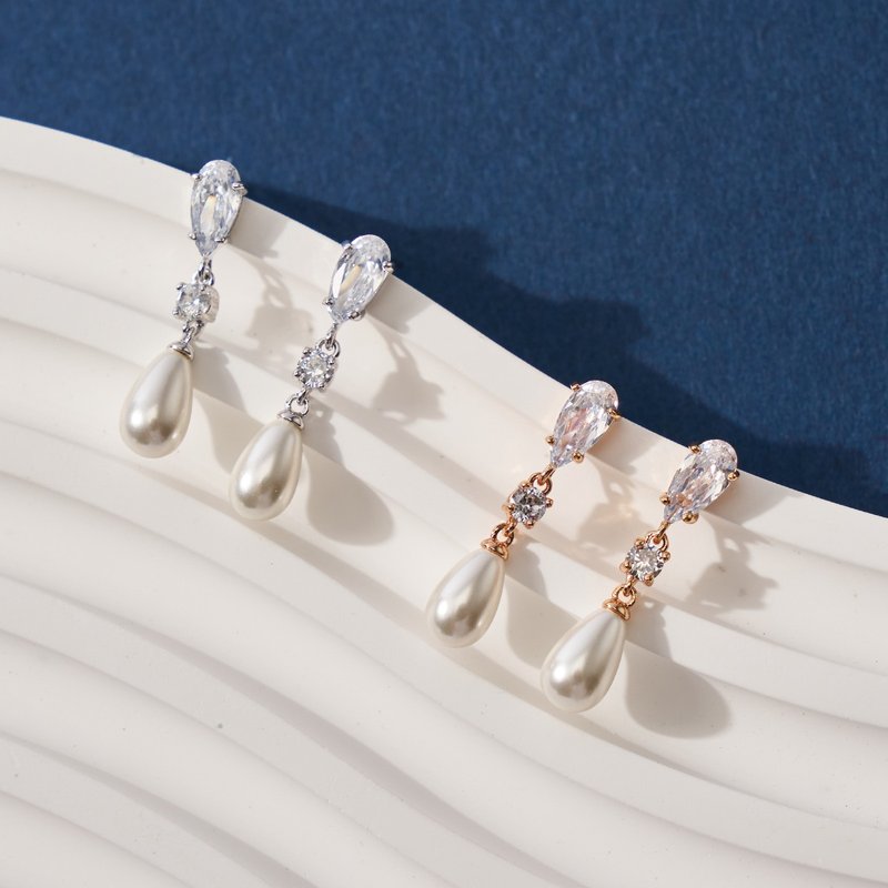 Stunning olive diamond and pearl earrings (2 colors in total) - ต่างหู - ทองแดงทองเหลือง 