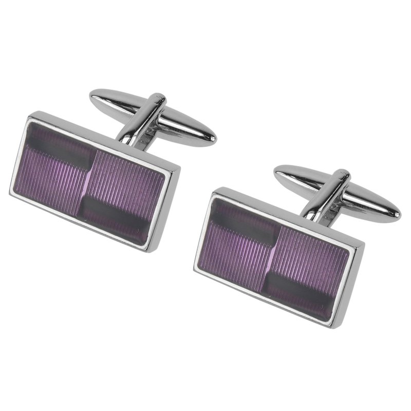 Transparent Purple Enamel Rectangular Cufflinks - กระดุมข้อมือ - โลหะ สีม่วง