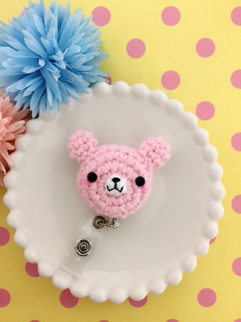 "chuchu hand-made" (Pink Bear) retractable pull ring. Document holder. Identification card - ID & Badge Holders - Other Materials 