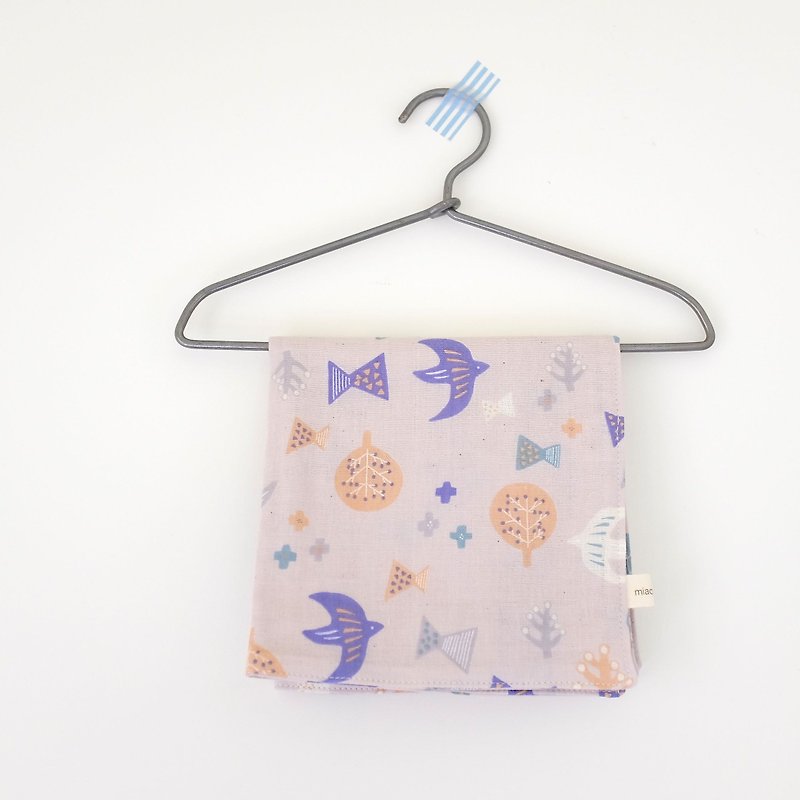 Everyday small things Nordic wind birds and trees double cotton yarn towel powder purple gray - Handkerchiefs & Pocket Squares - Cotton & Hemp Multicolor