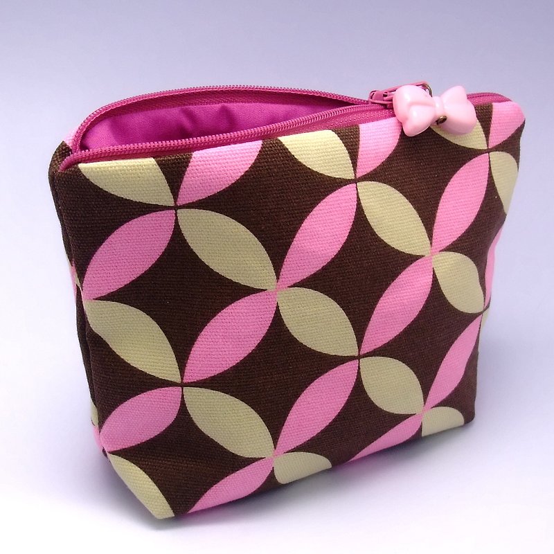 拉鍊收納布包，化妝袋，手拿包 (美麗的圖案) (ZL-31) - 手拿包 - 棉．麻 粉紅色