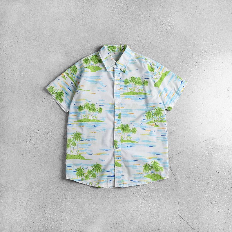 Vintage Aloha Shirts 夏威夷衫 / Vintage 古著 - 男裝恤衫 - 棉．麻 綠色