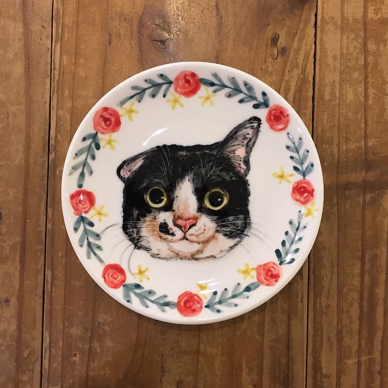 手描きの5インチデザートプレート小皿-黒と白のベンツ猫ゴマ-在庫あり - 小皿 - 磁器 ブラック