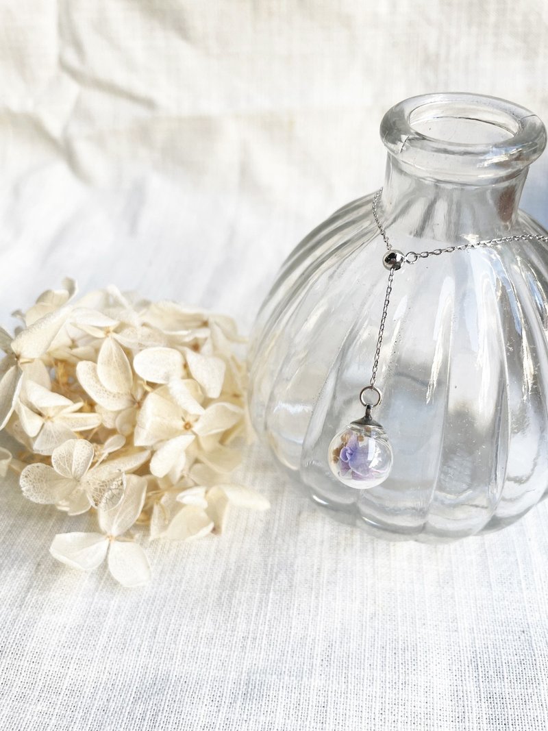 *coucoubird*Hydrangea glass necklace/adjustable - สร้อยคอ - แก้ว สีม่วง