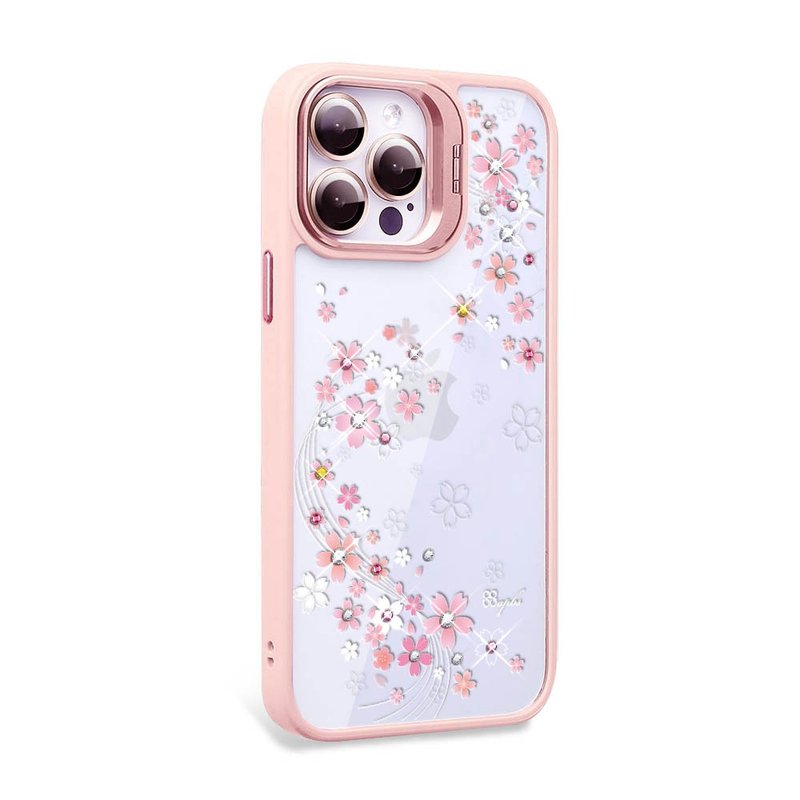 iPhone 15系列 防震雙料隱形立架彩鑽手機殼-天籟之櫻-粉框 - 手機殼/手機套 - 其他材質 多色
