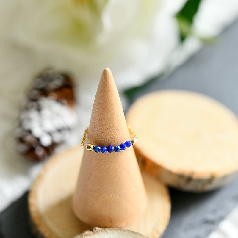 Good luck and success luck UP, leading to success Stone Lapis lazuli chain ring Pinky ring Faran Giling December birthstone - แหวนทั่วไป - โลหะ สีน้ำเงิน