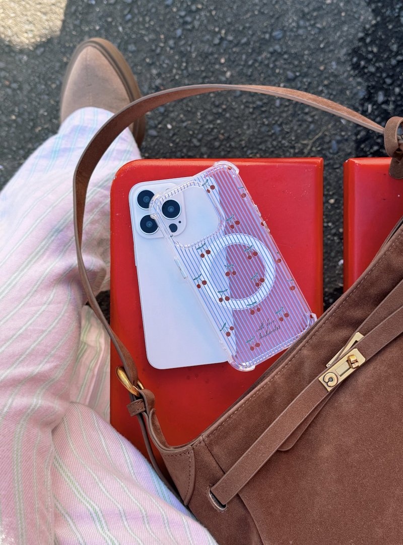 Cherries in blue stripe 透明MagSafe iPhone手機殼 - 手機殼/手機套 - 其他材質 