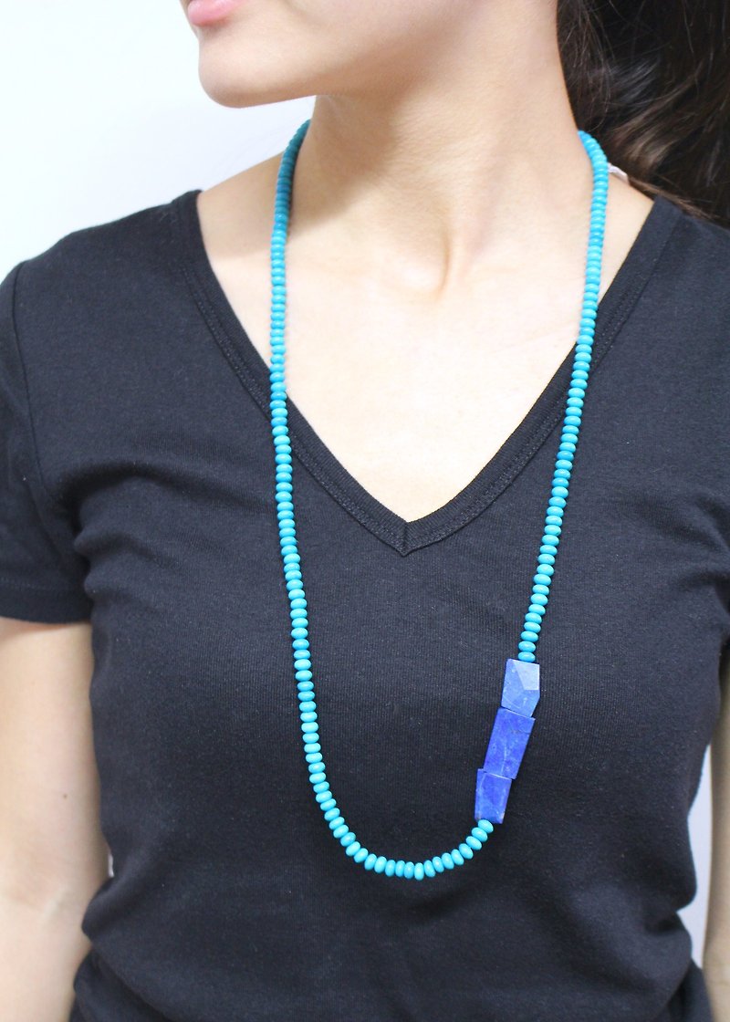 Long necklace with turquoise and lapis lazuli - Long Necklaces - Gemstone Blue