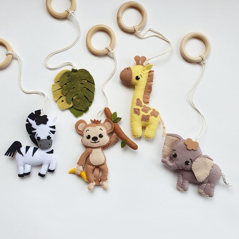 Safari baby play gym, wooden baby gym with toys, Infant activity center - 滿月禮物 - 環保材質 