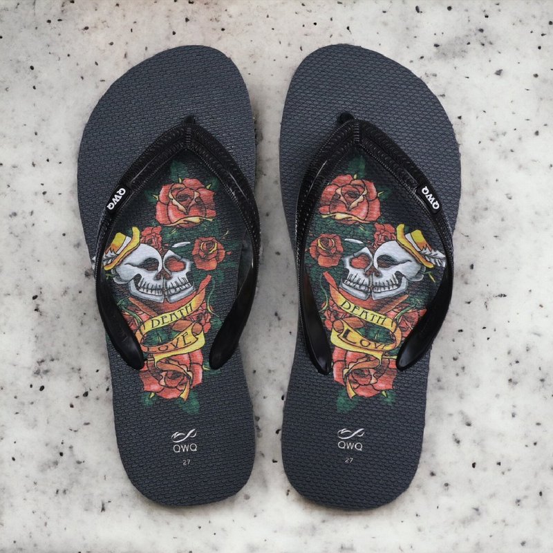 男生文創繪圖夾腳拖鞋 軟Q止滑情侶人字拖鞋 -雙頭愛- - 拖鞋 - 橡膠 多色