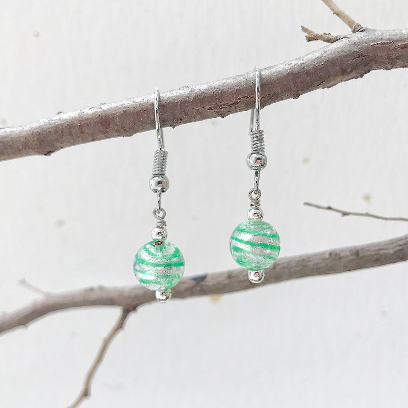|Venice Series | Mountain range Italy imported hand-made silver foil glazed bead earrings can be changed to Clip-On - Earrings & Clip-ons - Glass Green