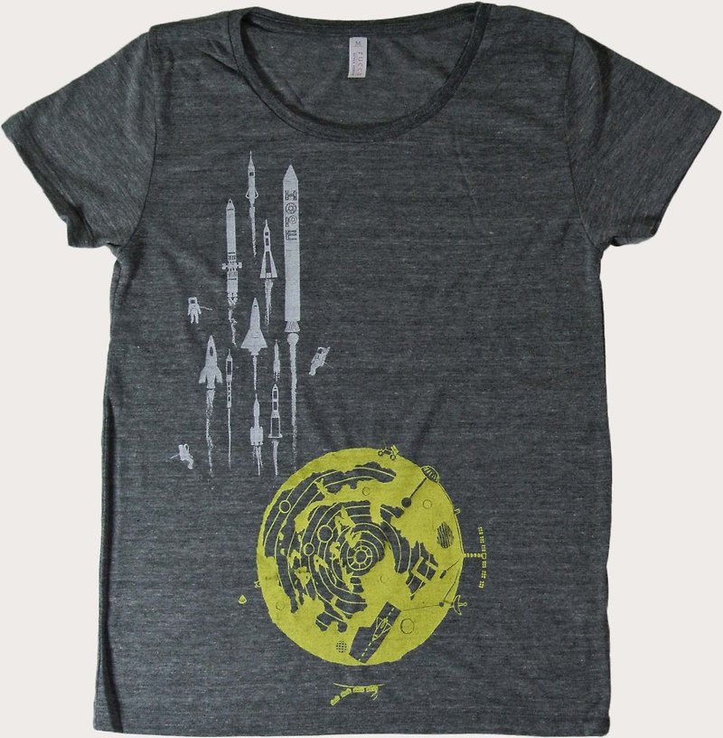 Month Rocket T-shirt Women's - เสื้อผู้หญิง - ผ้าฝ้าย/ผ้าลินิน สีเทา