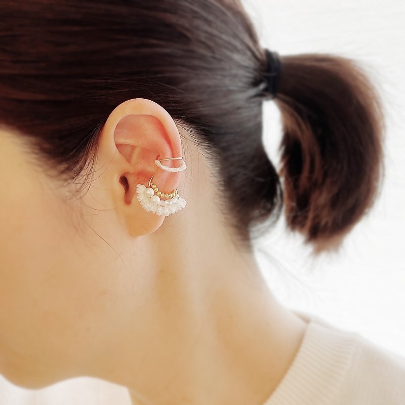 イヤーカフ/ Tassel ear cuff set / White - 耳環/耳夾 - 其他材質 白色