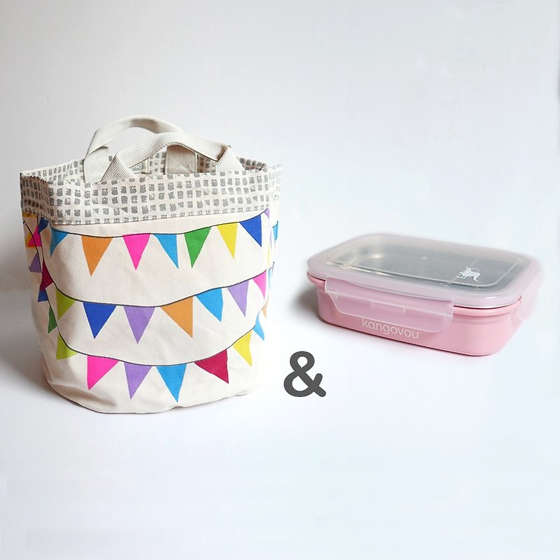 [Goody Bag]fluf-storage bag-Happy party+Kangovou stainless steel double-layer lunch box - กระเป๋าถือ - วัสดุอื่นๆ 