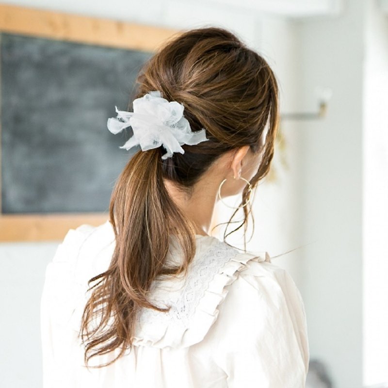 mini || party || Snow White || Blooming Scrunchie - Hair Accessories - Polyester White