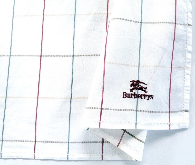 Burberry Vintage Handkerchief Pocket Square White Plaid 18.5 x 18.5 inches - 手帕 - 棉．麻 白色