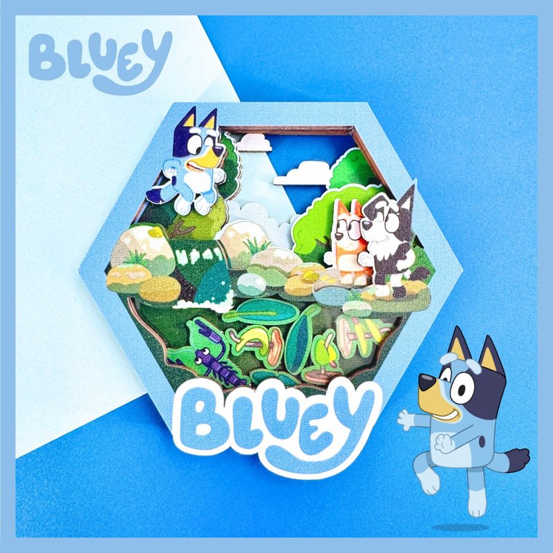 Bluey布鲁伊磁石貼 |  手作 生日創意 拼圖 辦公室小物 設計 - 磁鐵 - 木頭 藍色